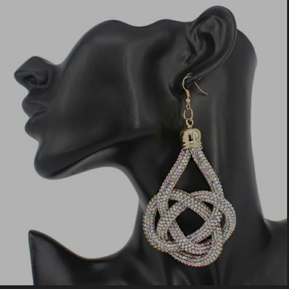 Multicolor Rhinestone Pave Braided Earrings - Picture 5 of 5